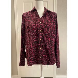 Michael Kors Magenta and Black Animal Print Button Down Blouse Size Small